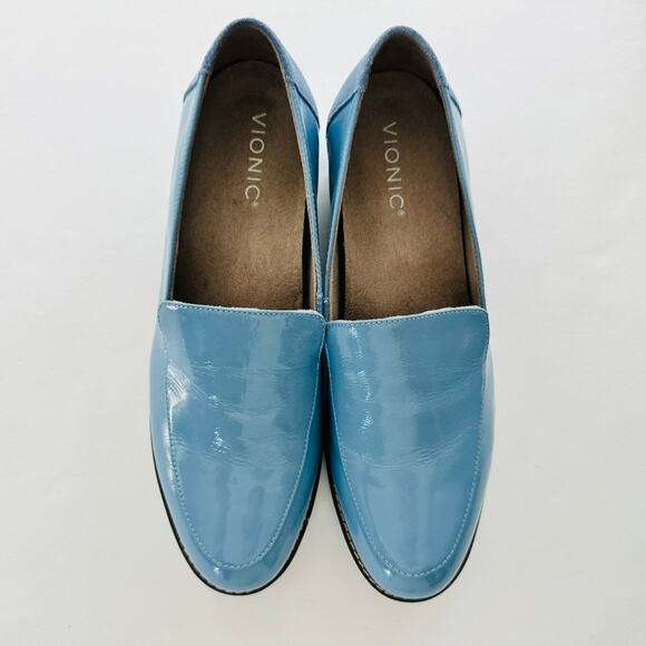 Vionic Kensley Patent Loafer Blue Shadow Size 9 Comfort Flat Work Casual - Picture 3 of 9